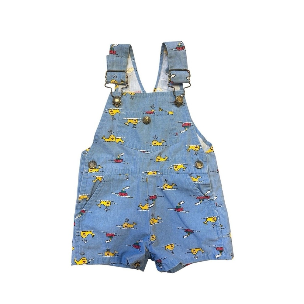 Vintage Hush puppies Boys Wear Infant Blue Whale Boat Shorts Overalls 3-6 Months